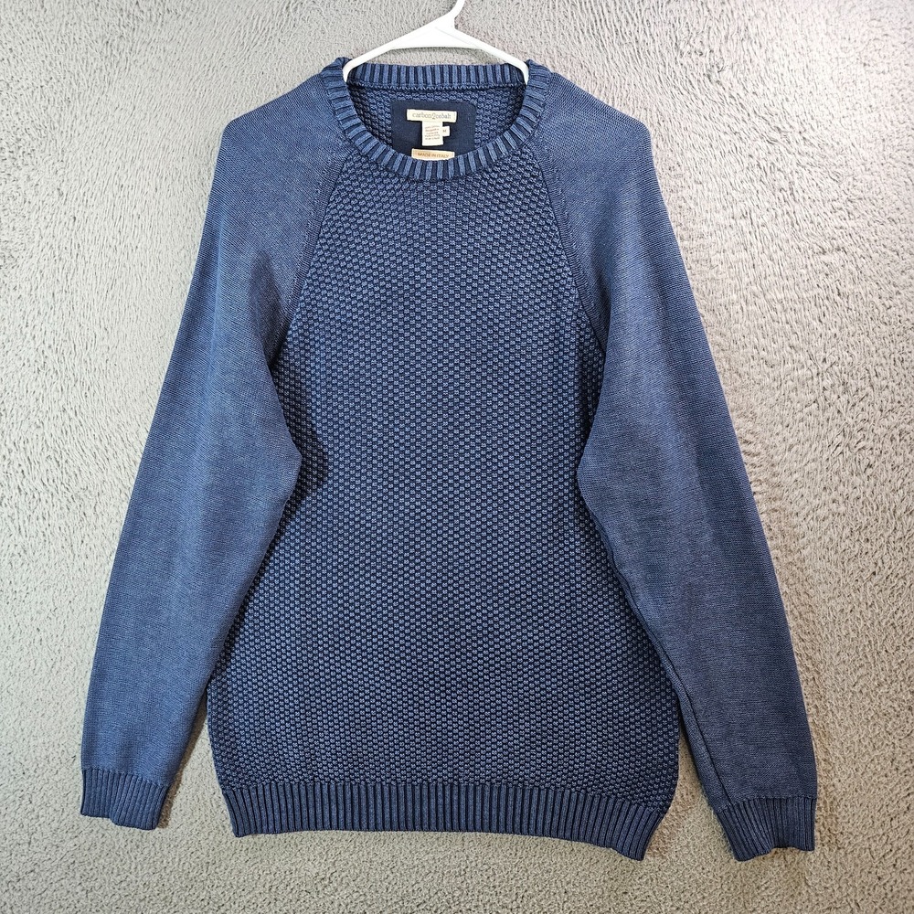 Carbon2cobalt Sweater Men Medium Knit Pullover Cotton Blue Made In Italy